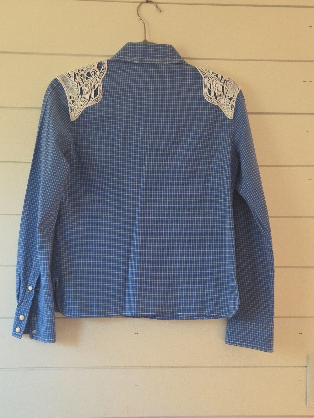 Chloé Blue Check Lace-Shoulder Shirt Size 38/4 - Picture 5 of 5